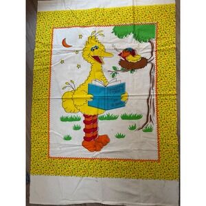 Vintage Sesame Street Big Bird Fabric Panel Birdtime Stories Yellow Floral 70s